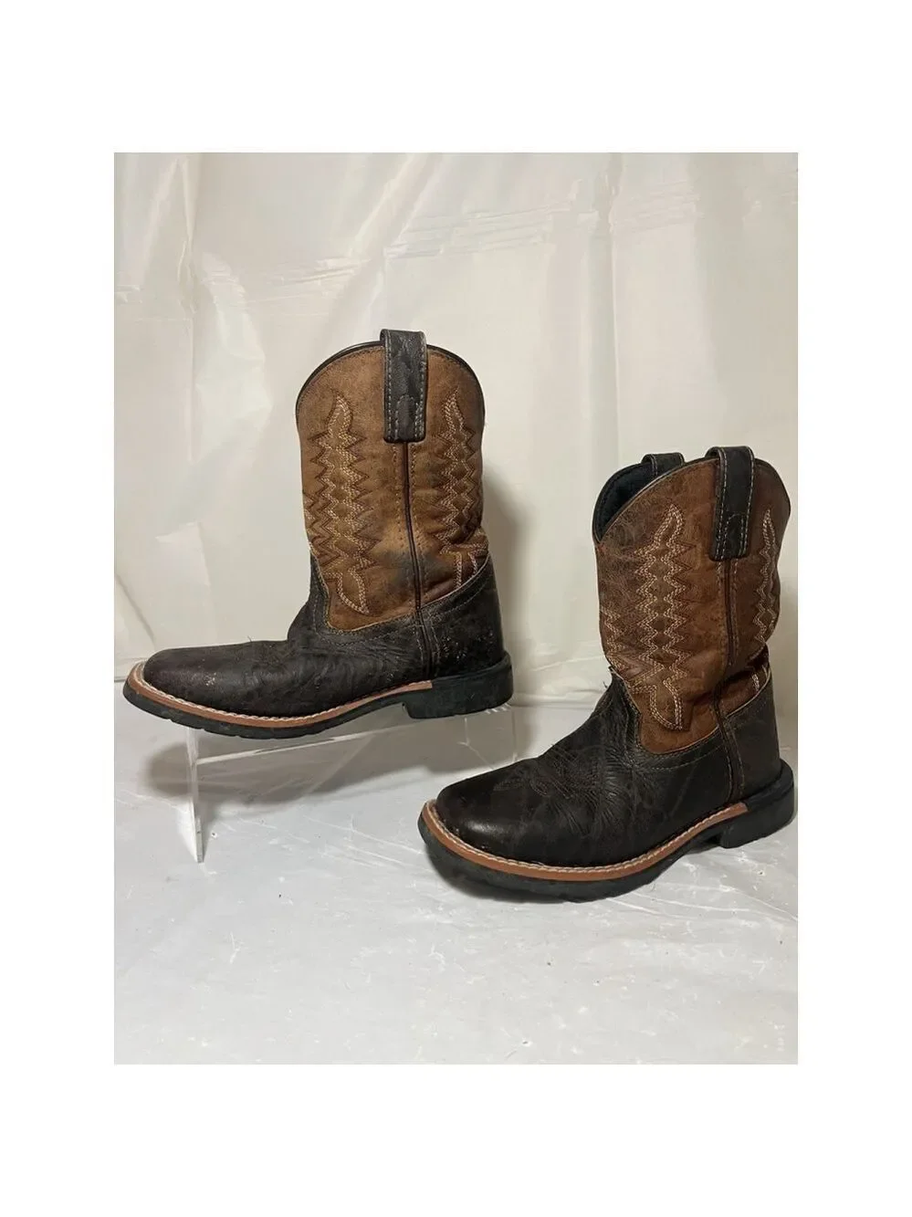DAN POST DPC-2945 KIDS MULTI BROWN LEATHER WESTERN COWBOY BOOTS 2D